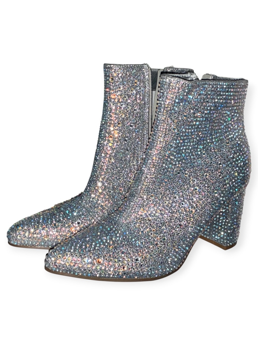 Forever US 7 Rhinestone Bling Embellished Pointed Toe Ankle Booties ICEBERG-12